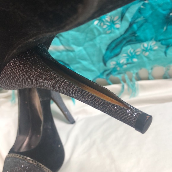 Black silver chain link platform heels needs repair sz 6 - Picture 8 of 13